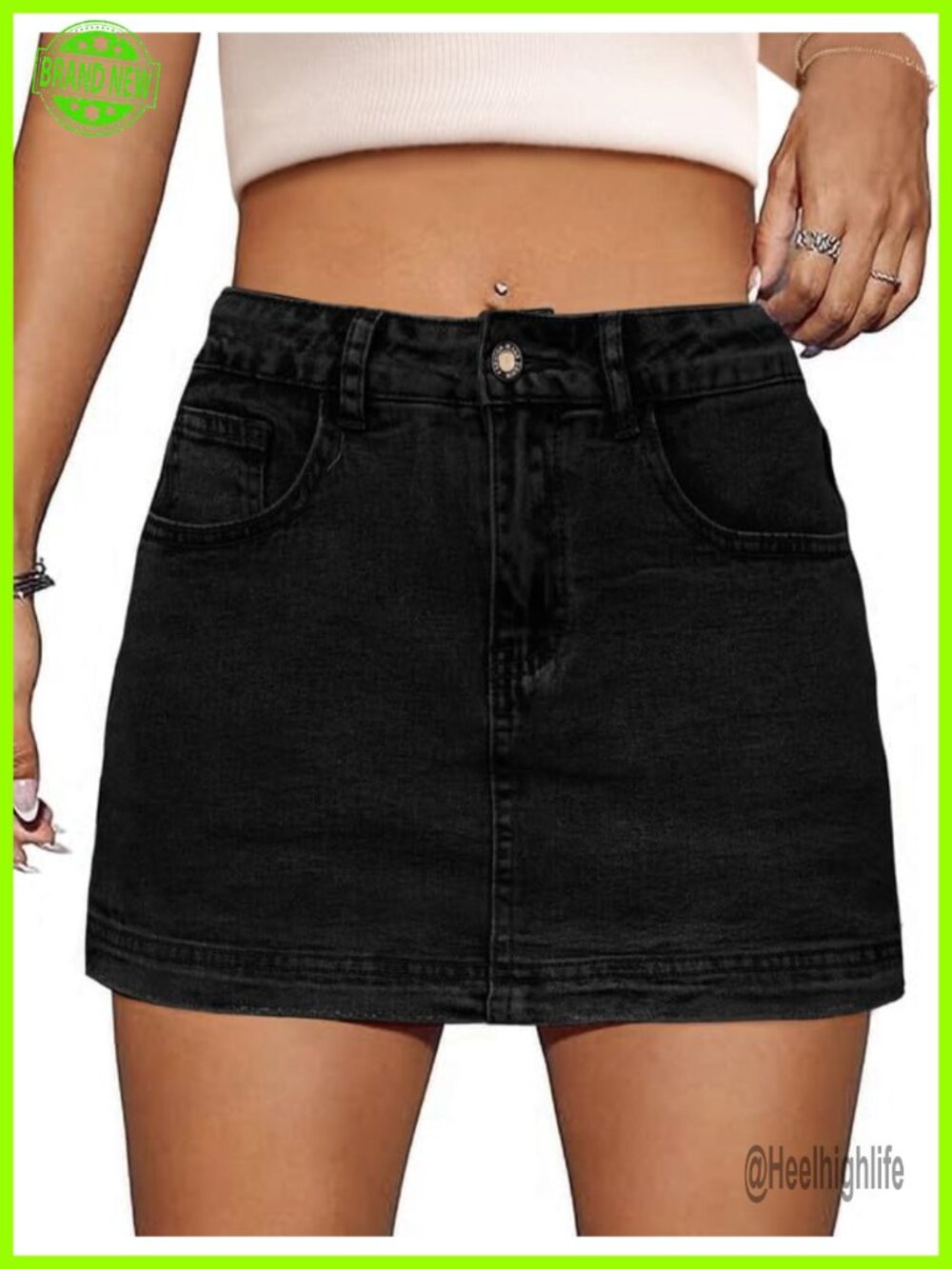 High Waist Denim Skort Mini Stretch Cotton Casual Jean Skirt